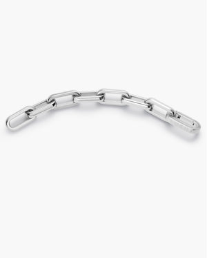 Silver chain extender with LUAH engraved clasp on white background