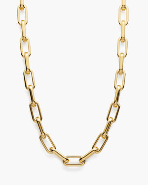 Gold chunky link chain necklace laid flat