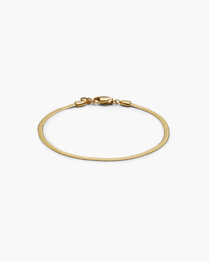 Gold snake chain bracelet on a white background