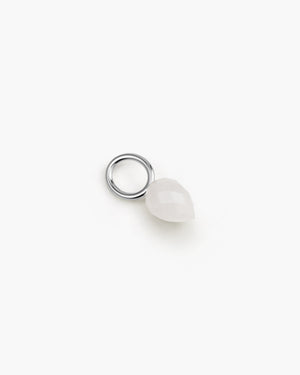 Silver hoop with white gemstone charm on a white background